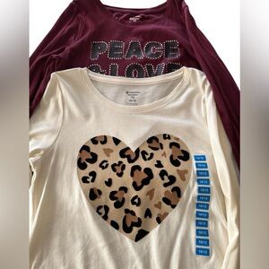 Member’s Marks Girl’s 2- Pack Tees “Peace &Love” & Leopard Heart Long Sleeve